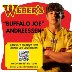 Weber's back label with QR code linking to Joe's video message