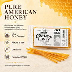 Single Weeks Honey Farm honey straw held between fingers for easy single-serve use