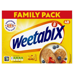 Weetabix front packaging showing pack of 48 and clear branding benefit convenience