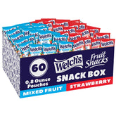 Welch's front box of 60 fruit snack packs showing mixed fruit and strawberry benefits