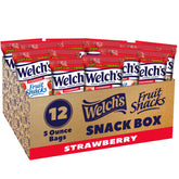Welch's front packaging showing 5 oz bag and strawberry images, convenient grab-and-go