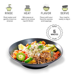 Well Lean cooked konjac rice in a bowl paired with vegetables