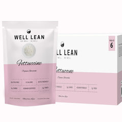 Well Lean front packaging showing organic fettuccine shirataki and low calorie benefit
