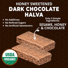 Wellbee's single halva bar unwrapped with dark chocolate visible, ready-to-eat enjoyment