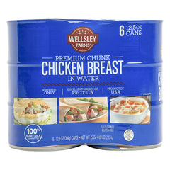 Wellsley Farms front packaging showing six 12.5 oz cans and label benefit