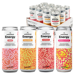 WellWithAll 12-pack front view showing all four flavors and packaging benefits