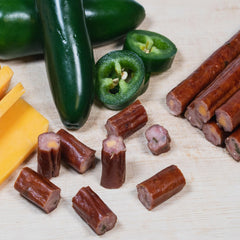 Wenzel's Farm close-up of stick texture with cheddar bits highlighting real ingredients