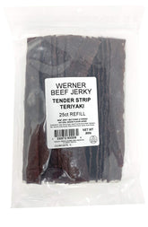 Werner front packaging showing 25‑strip teriyaki box and brand, convenient grab‑and‑go