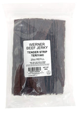 Werner front packaging showing 25‑strip teriyaki box and brand, convenient grab‑and‑go
