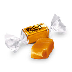 Werther's Original caramels in hand for scale, demonstrates easy portion control