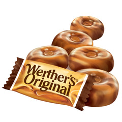 werther's original caramels beside a coffee cup, ideal pairing for enhanced flavor enjoyment