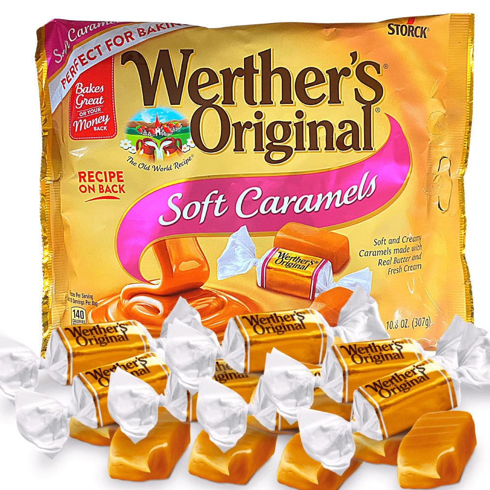 Werther's Original front packaging showing bag and brand, highlights portioning convenience