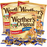 Werther's Original front packaging by Sweetzo showing three small bags and product name, clear benefit of portability