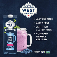 West Life close-up soy milk texture highlighting creamy consistency