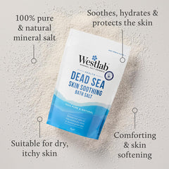 Westlab close-up of coarse Dead Sea salt grains showing natural texture benefit