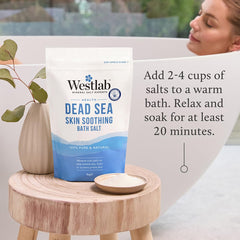 Westlab salt in a foot soak basin demonstrating softening and relaxation benefit