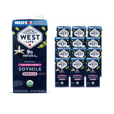 Westsoy West Life front carton view showing organic unsweetened vanilla benefit convenience