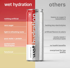 WET HYDRATION can held in hand to show 12oz scale and convenient on-the-go benefit