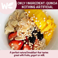 Wholefort puffed quinoa in jar and spoon with easy serving benefit