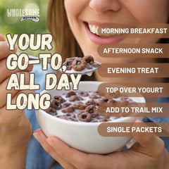 Wholesome Provisions cereal in bowl with unsweetened almond milk for low-sugar pairing
