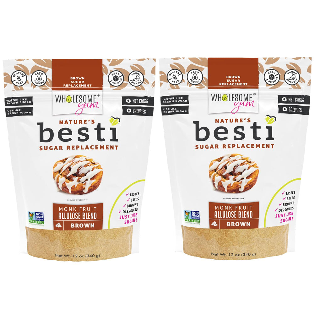 Wholesome Yum Besti Brown front packaging showing product benefit of brown sugar replacement