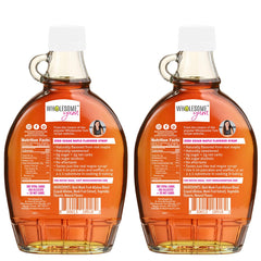 Wholesome Yum syrup pouring from bottle highlighting maple-like pour