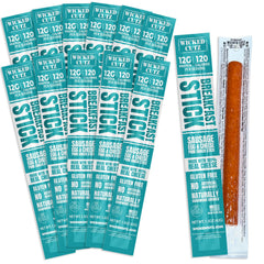 Wicked Cutz front packaging showing 12 meat sticks and nutrition benefits