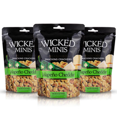 Wicked Mix front packaging showing jalapeño cheddar minis and serving idea