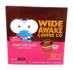 Wide Awake Coffee front packaging showing 30-count box and product benefits