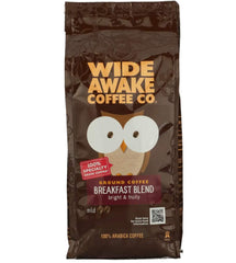 Wide Awake Coffee front packaging 12 oz showing label and freshness for morning routines