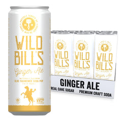 Wild Bill's ginger ale front pack showing label and vibrant can, highlighting bold flavor