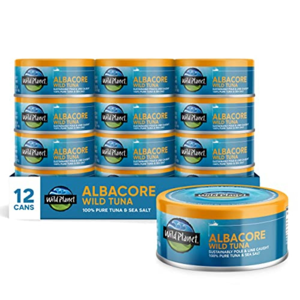 Wild Planet front packaging showing 5oz can and sea salt, clear sustainable sourcing benefit