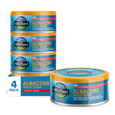 Wild Planet front pack of four 5 ounce cans showing label and convenience benefit
