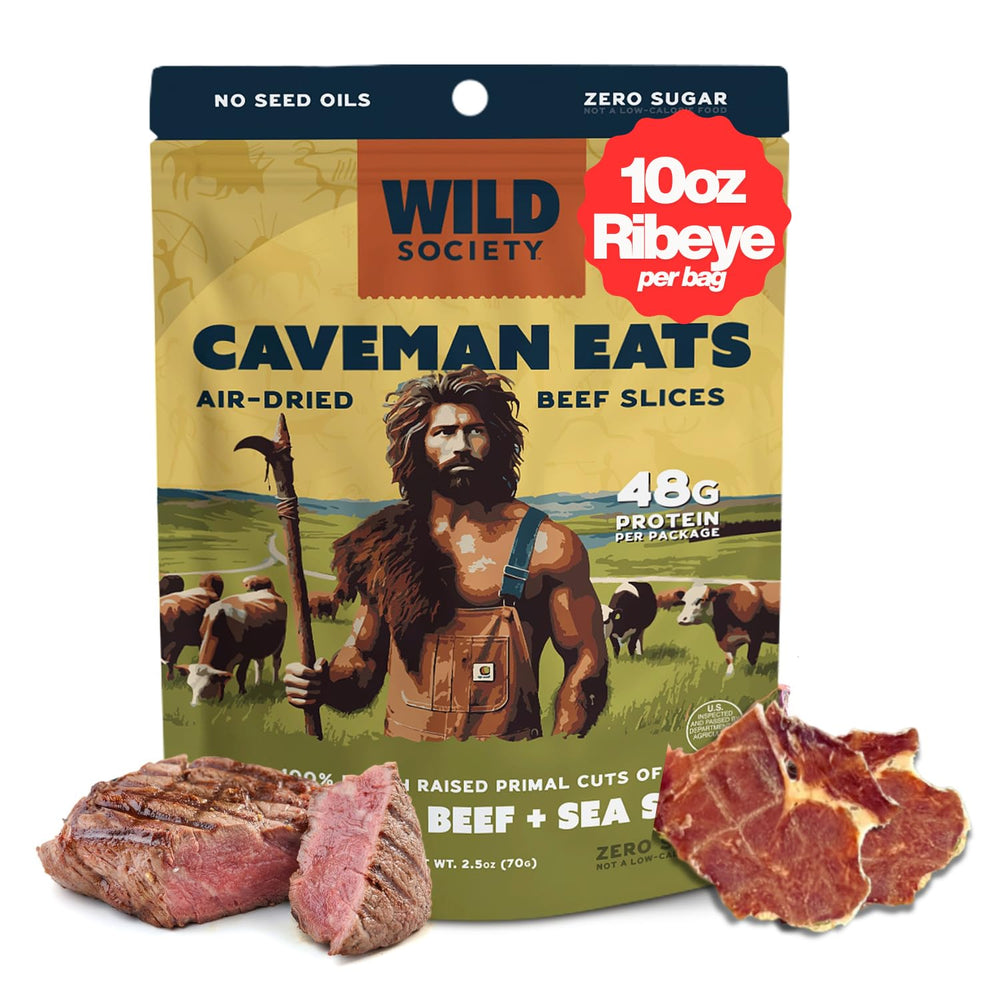 Wild Society front packaging showing clean steak snack and convenience