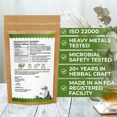 WILDFIELD HERBS tea bag in hot water steeping to release natural aroma