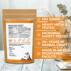 WILDFIELD HERBS brewed calendula tea in a cup showing golden color benefit pleasant flavor