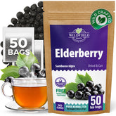 WILDFIELD HERBS front box showing elderberry tea packaging and convenience