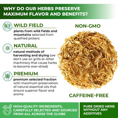 WILDFIELD HERBS dried nettle root detail showing texture and natural aroma preservation benefit