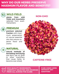 WILDFIELD HERBS dried Rosa damascena petals texture offering strong floral aroma
