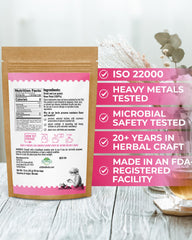 WILDFIELD HERBS steeped rose petal tea in cup demonstrating fragrant clear infusion