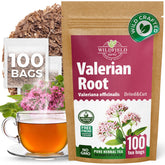 WILDFIELD HERBS boxed valerian root tea showing branding and count