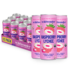 wildwonder front packaging showing 12-pack and vibrant raspberry lychee artwork for convenience