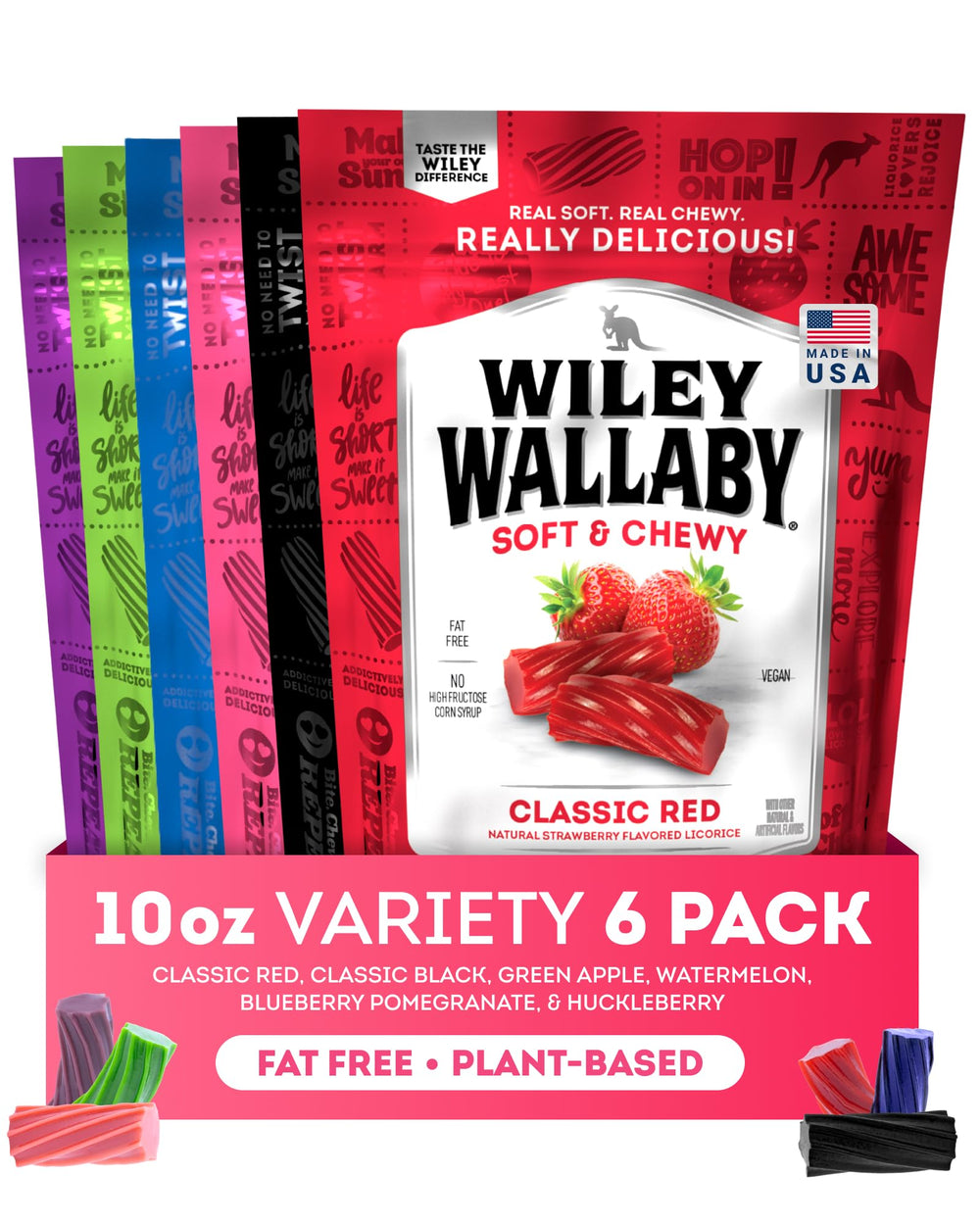 Wiley Wallaby front packaging showing variety pack and brand benefits