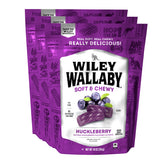 WILEY WALLABY front packaging showing 3-pack and huckleberry branding, convenient sharing