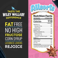 Wiley Wallaby open bag spilling assorted black licorice pieces for easy snacking