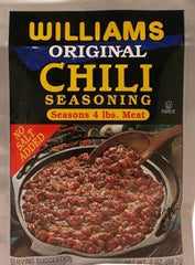 Williams front packet view showing label and portioning, convenient for consistent chili