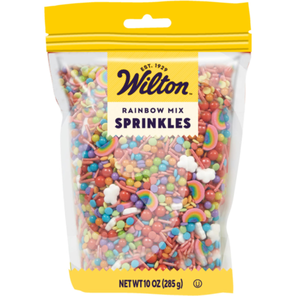 Wilton front packaging showing rainbow sprinkles mix and colorful appeal