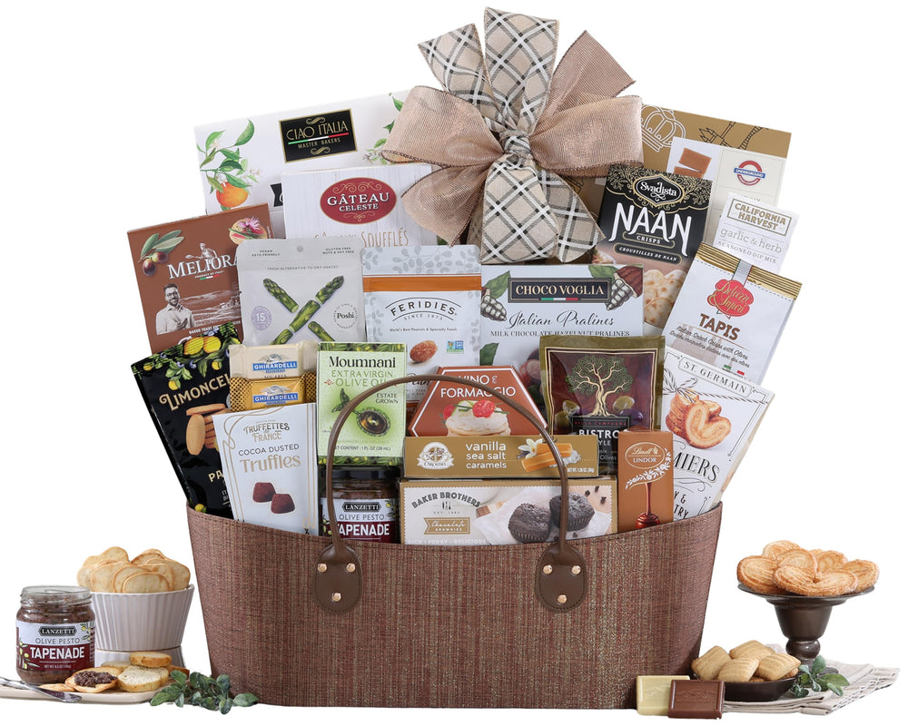 Wine Country Gift Baskets front view showing full assortment and elegant presentation benefits gifting
