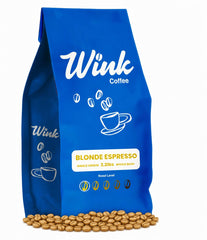 Wink Coffee front of bag showing Blond Espresso branding and bag design benefit: easy identification