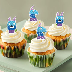 WishFirst front view of llama cupcake toppers showing bright colors and theme